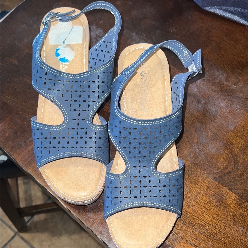 Perforated Blue Slingback Sandals for Women